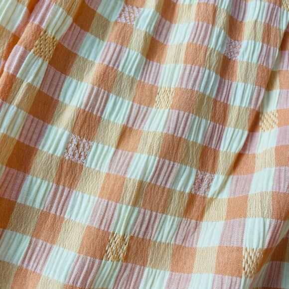 Nanette Lepore Gingham Tie Neck Keyhole 3/4 Sleeve Dress Cottage mini tiered π» - Picture 8 of 10